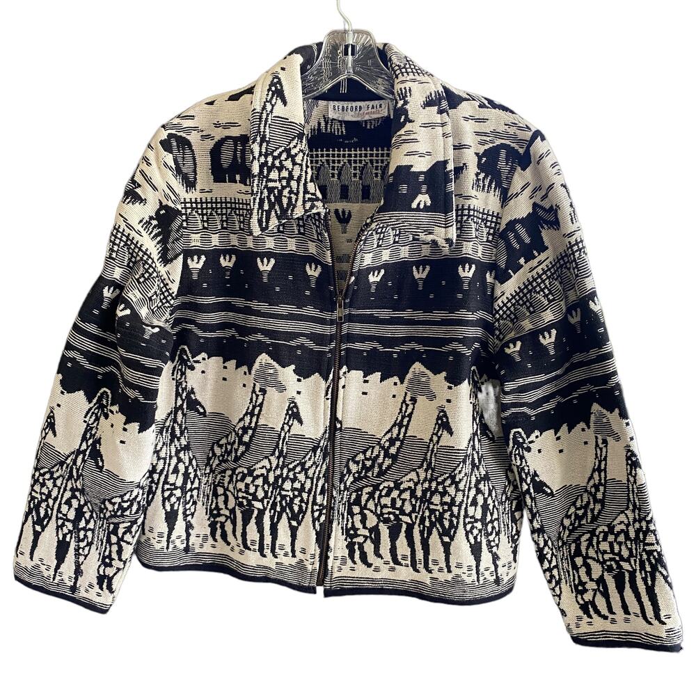 Safari Wildlife Jacket Petite M Zip Front Blazer Cotton Giraffe Rhino  MP PM
